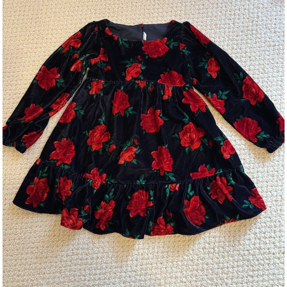 Janie and Jack The Velvet Rose Dress Size 4T Blue-Red Cottage
